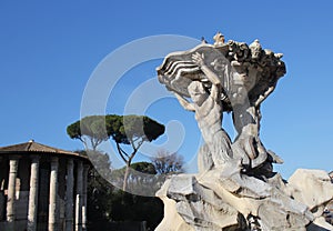 ROME, ITALY- DECEMBER 29 2018: Fountain of the Tritons and Temple of Hercules Victor, Rome Italy photo