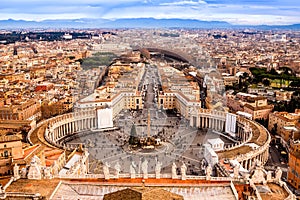 Rome, Italy. Famous Saint Peter's Square in Vatican and aerial v photo