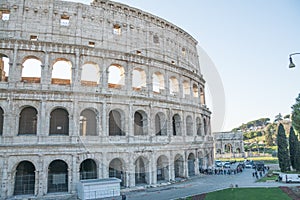 Rome, Italy - February 23, 2019: Rome city with great colosseum, Italy. Rome colosseo architecture in Italy