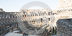 Rome, Italy - February 23, 2019: Inside the Colosseum or Coliseum in summer, Italy.