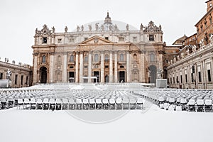Rome with snow, Piazza San Pietro St. Peter`s Square Vatican City