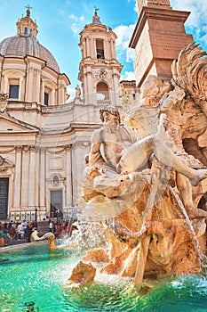 Rome, Italy. Fountain of the Four Rivers on Piazza Navona