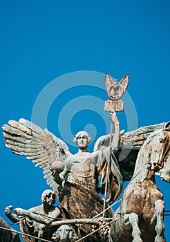 Rome, Italy. Great Bronze Quadriga On Summit Of Palace Of Justice photo