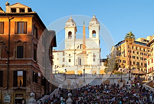 The famous Spanish Steps at Piazza di Spagna in central Rome at sunset