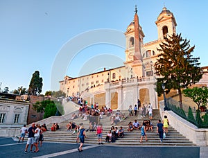 The Spanish Steps in the central Rome at sunset