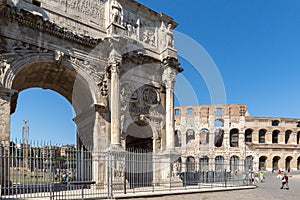 Amazing view of Arch of Constantine near Colosseum in city of Rome, Italy