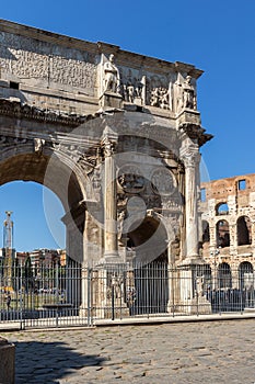 Amazing view of Arch of Constantine near Colosseum in city of Rome, Italy