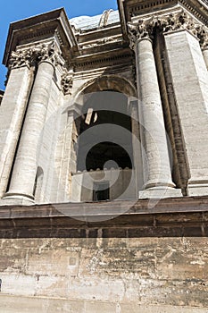 Architectural detail of St. Peter`s Basilica at Saint Peter`s Square, Vatican, Rome, Italy