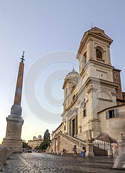 Church of Trinita dei Monti, an iconic landmark at the top of the Spanish Steps in Piazza di Spagna