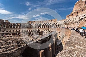 Inside view of Ancient arena of gladiator Colosseum in city of Rome, Italy