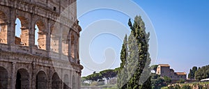 Rome, Italy - Marcello Theater exterior with blue sky. Famous Roman landmark