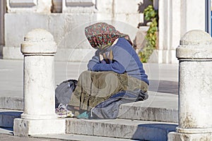 Rome, Italy - 24 March 2016 : Homeless people, like pictured ones, can be seen almost on every corner of street in th