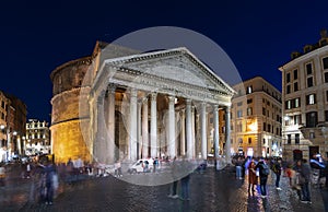 ROME, ITALY - march, 2019: The Pantheon, former Roman temple of all gods, now a church, and Fountain with obelisk at Piazza della