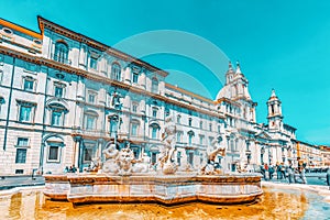 ROME, ITALY - MAY 09, 2017 : Piazza Navona  is a square in Rome, Italy. It is built on the site of the Stadium of Domitian, built