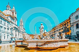 ROME, ITALY - MAY 09, 2017 : Piazza Navona  is a square in Rome, Italy. It is built on the site of the Stadium of Domitian, built