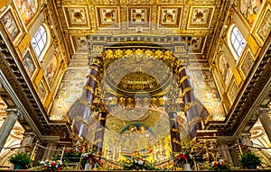 Apse and presbytery ceiling painting of papal basilica of Saint Mary Major, in Rome in Italy