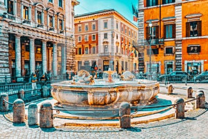 ROME, ITALY - MAY 09, 2017: Fontana di Piazza Colonna  on Square Column. Rome. Italy