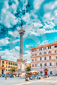 ROME, ITALY - MAY 08, 2017 : Square of Santa Maria Maggiore  Piazza di Santa Maria Maggioreand Colonna della pace in Rome near