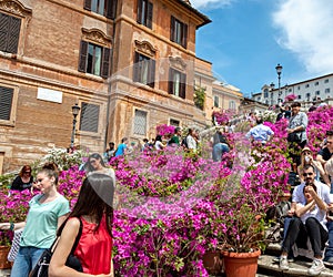 Tourists visiting the Spanish Steps at the Piazza di Spagna in Rome, Italy