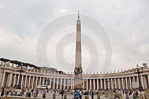 Rome, Italy - May 02, 2018: Vatican obelisk infront Saint Peters Basilica colonnade