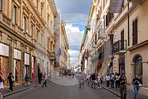 Rome, Italy - October 2022: Via del Corso - main street in center of Rome