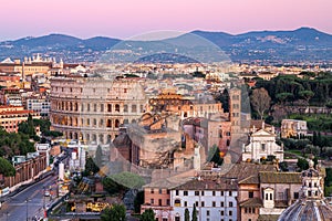 Rome, Italy overlooking the Roman Forum and Colosseum