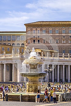 Rome, Italy - Panoramic view of the St. PeterÃ¢â¬â¢s Square - Piazza San Pietro - in Vatican City State, with the granite fountain