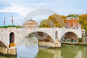 Rome, Italy. Ponte Principe Amedeo Savoia Aosta/ PASA pedestrian bridge spanning over Tiber River.