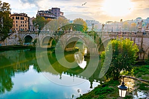 Rome, Italy. Ponte Sant`Angelo Bridge of Angels a Roman pedestrian bridge in Vatican City