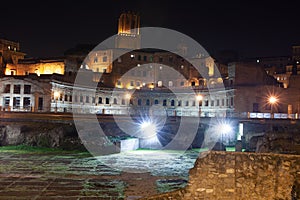 Rome, Italy, ruins of the old city at night with backlight