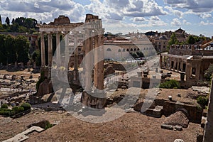 Rome, Italy - September 22, 2022 - Forum Romanum, the teeming heart of ancient Rome on a sunny late summer afternoon