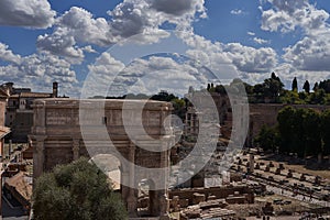 Rome, Italy - September 22, 2022 - Forum Romanum, the teeming heart of ancient Rome on a sunny late summer afternoon