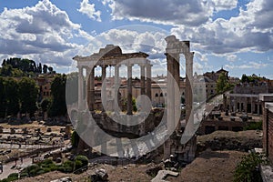 Rome, Italy - September 22, 2022 - Forum Romanum, the teeming heart of ancient Rome on a sunny late summer afternoon