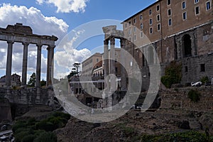 Rome, Italy - September 22, 2022 - Forum Romanum, the teeming heart of ancient Rome on a sunny late summer afternoon