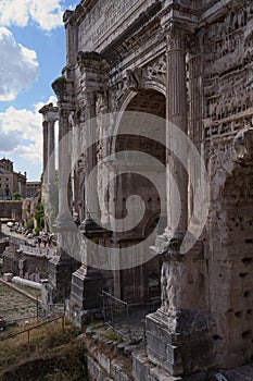 Rome, Italy - September 22, 2022 - Forum Romanum, the teeming heart of ancient Rome on a sunny late summer afternoon