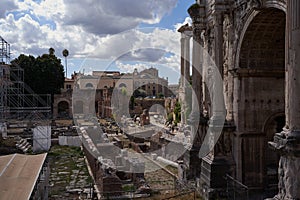 Rome, Italy - September 22, 2022 - Forum Romanum, the teeming heart of ancient Rome on a sunny late summer afternoon