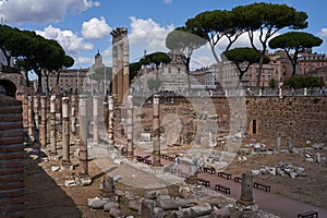 Rome, Italy - September 22, 2022 - Forum Romanum, the teeming heart of ancient Rome on a sunny late summer afternoon