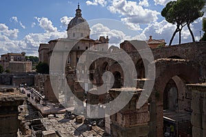 Rome, Italy - September 22, 2022 - Forum Romanum, the teeming heart of ancient Rome on a sunny late summer afternoon