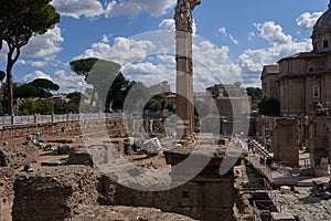 Rome, Italy - September 22, 2022 - Forum Romanum, the teeming heart of ancient Rome on a sunny late summer afternoon