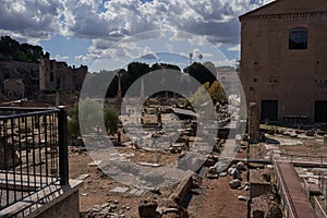 Rome, Italy - September 22, 2022 - Forum Romanum, the teeming heart of ancient Rome on a sunny late summer afternoon