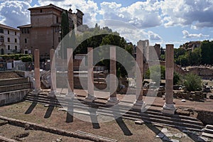 Rome, Italy - September 22, 2022 - Forum Romanum, the teeming heart of ancient Rome on a sunny late summer afternoon