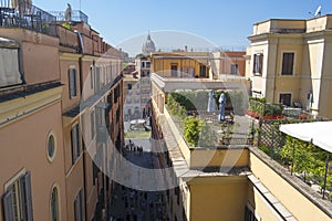 ROME, ITALY - SEPTEMBER 4, 2016. Narrow streets of Rome on a hot