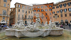 ROME, ITALY- SEPTEMBER 30, 2015: a day time view of the fountain of neptune in the piazza navona in rome