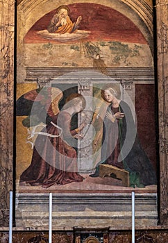 ROME, ITALY - SEPTEMBER 11, 2016: Pantheon in Rome, Italy. Melozzo da Forl The Annunciation.