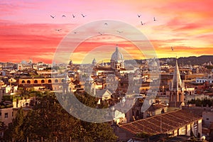 Rome, Italy at sunset. Cityscape with amazing pastel colours sky