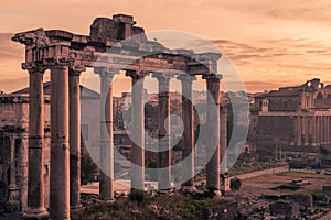 Rome, Italy:Temple of Saturn n the Roman Forum