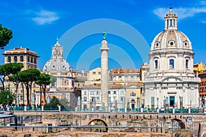 Rome, Italy: Traian column and Santa Maria di Loreto church,Italy