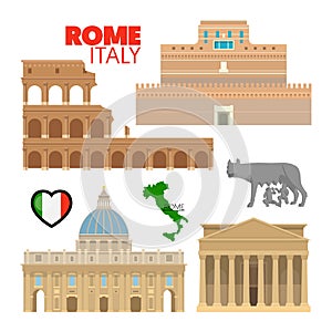 Rome Italy Travel Doodle with Architecture