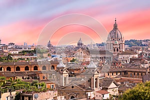 Rome, Italy. Urban landscape, blue sky with clouds, church exterior architecture