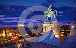 Rome, Italy. Venice Square top view, Monument to Victor Emmanuel